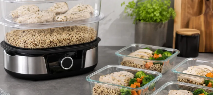 Dampfgarer: Meal-Prep Haehnchen mit Quinoa fuer die Woche